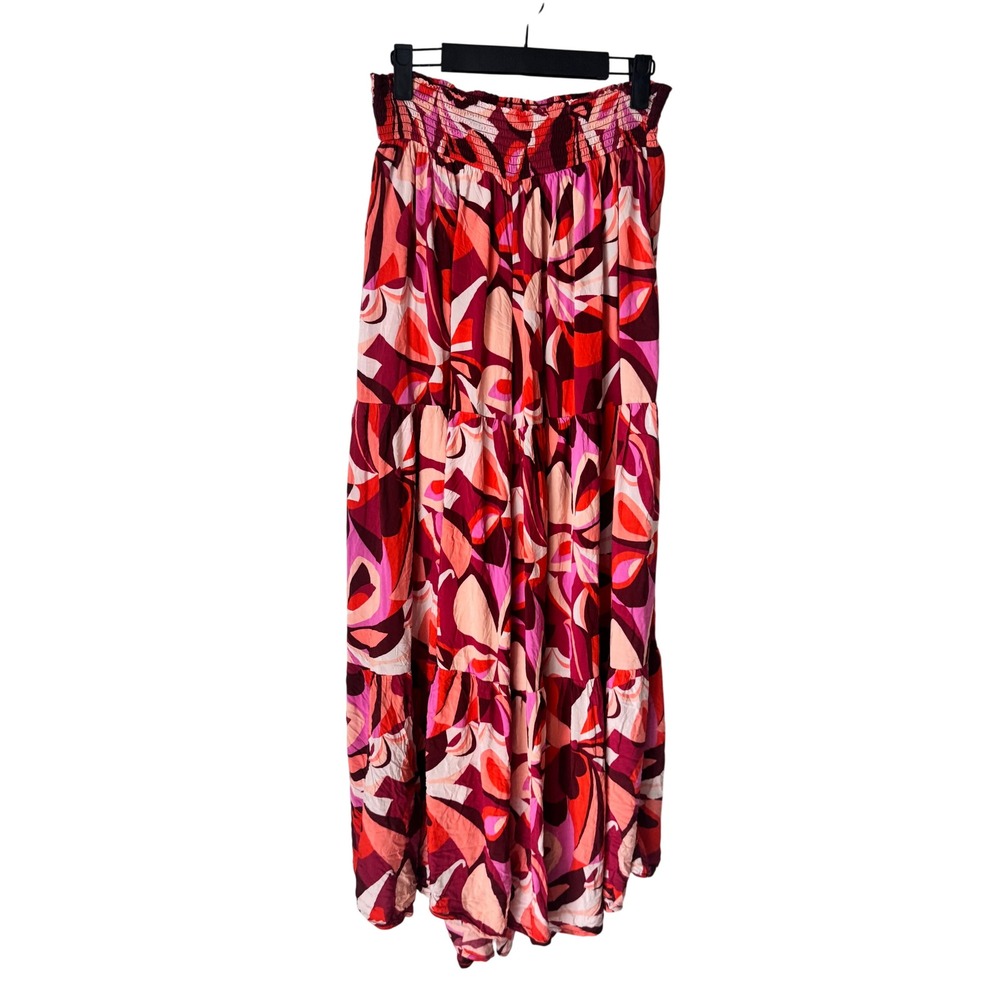 Aerie Womens Pink Red Abstract Floral Smocked Wide Leg Palazzo Pants S Regular